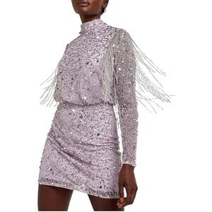 River Island Women's Purple Gray Sequin Tassel Mini Dress Size 8 Party